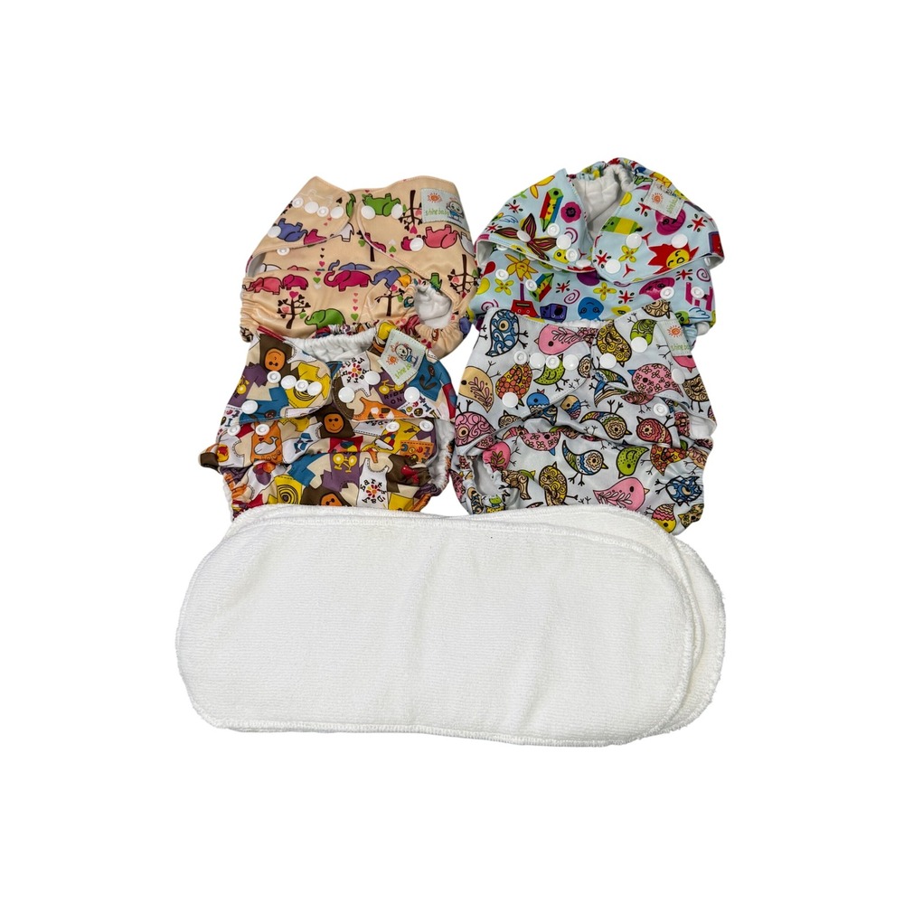 Shine Baby Cloth Diaper Set 4 Pocket Diapers with Inserts Animal Bird Prints